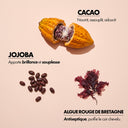 Ingrédients cacao, jojoba et algue rouge  - Lait hydratant 250ml pour cheveux texturés Beauté Insolente  formulé pour nourrir en profondeur et maintenir l'hydratation des cheveux tout en définissant les boucles.