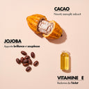 Ingrédients cacao jojoba et vitamine E, Soin pour les cheveux ondulés, bouclés, frisés, crépus. Masque nutrition pour cheveux texturés Beauté Insolente , riche en ingrédients nourrissants pour réparer en profondeur et restaurer la douceur des cheveux secs ou abîmés.
